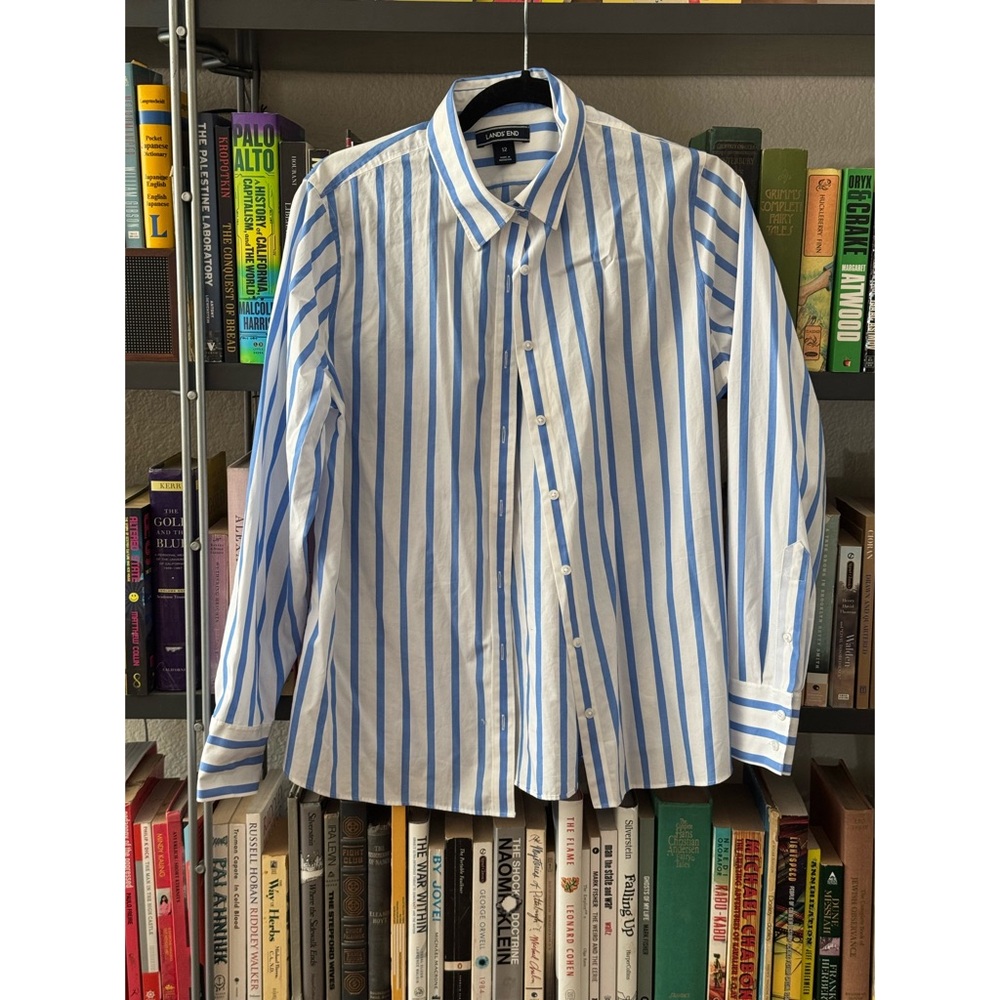 Lands' End Blue and White Striped Button Down Shirt